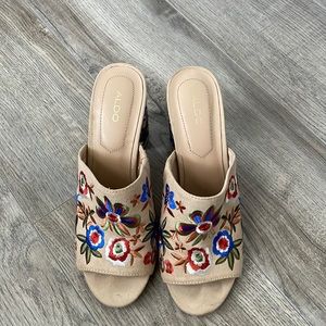 ALDO EMBROIDERED HEELED MULES